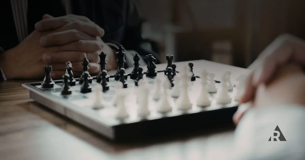 Playing chess representing tactical and strategic moves