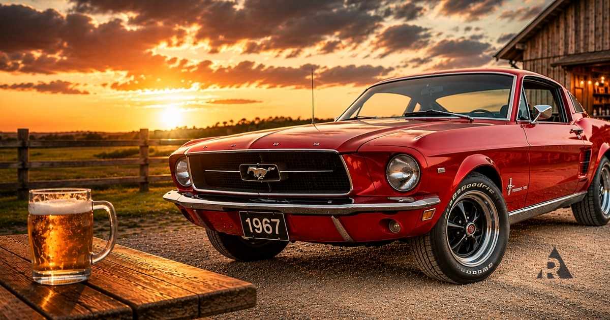 Red mustang and beer