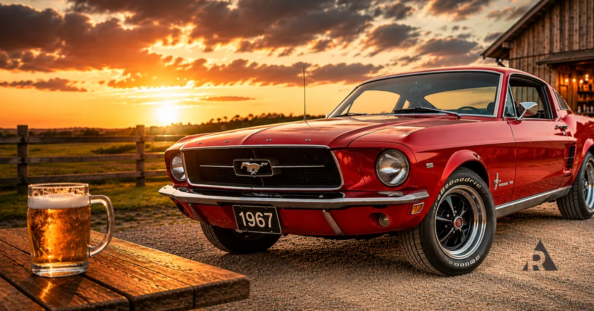 red mustang and beer