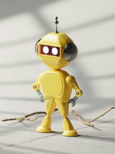 automation-robot a yellow robot is standing on a tile floor