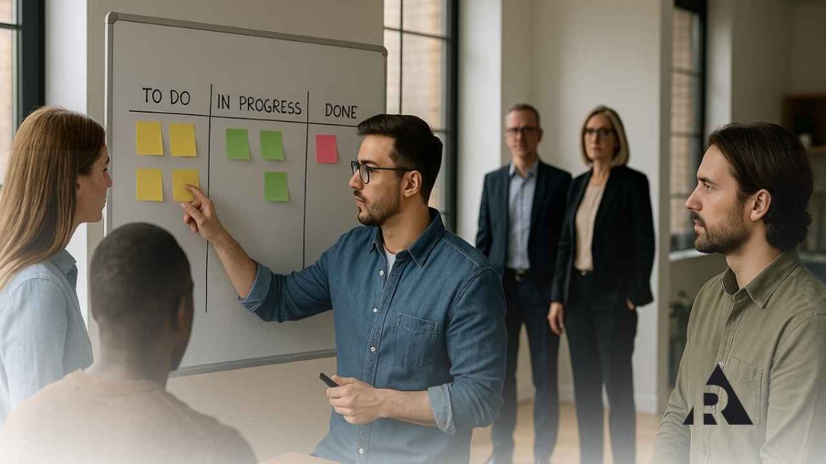 Team working with leaders in the background disengaged