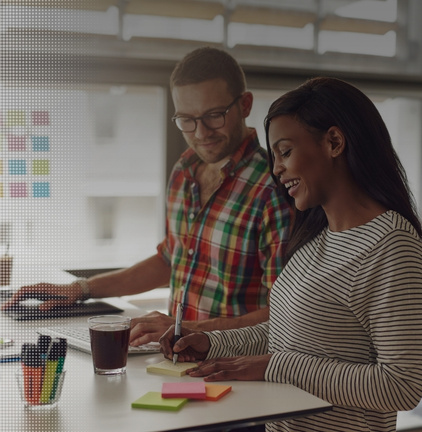 man and women in office Cheerful Young Entrepreneurs