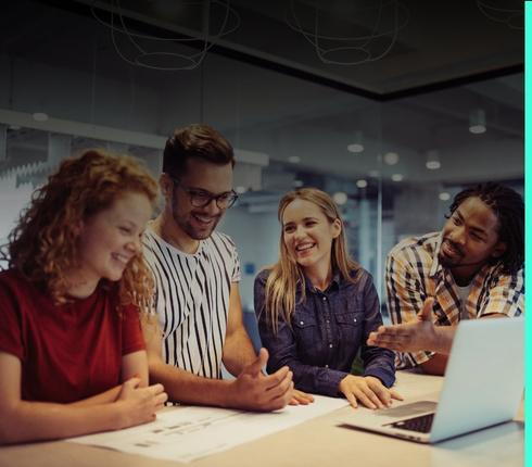 happy employees in modern office