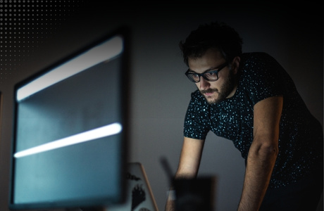 man on computer