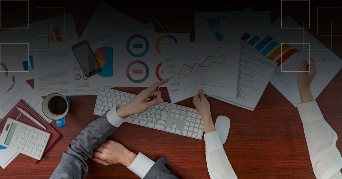 Business team reviewing data
