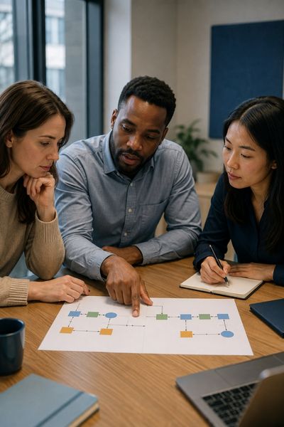 Team reviewing how to perform a gap analysis