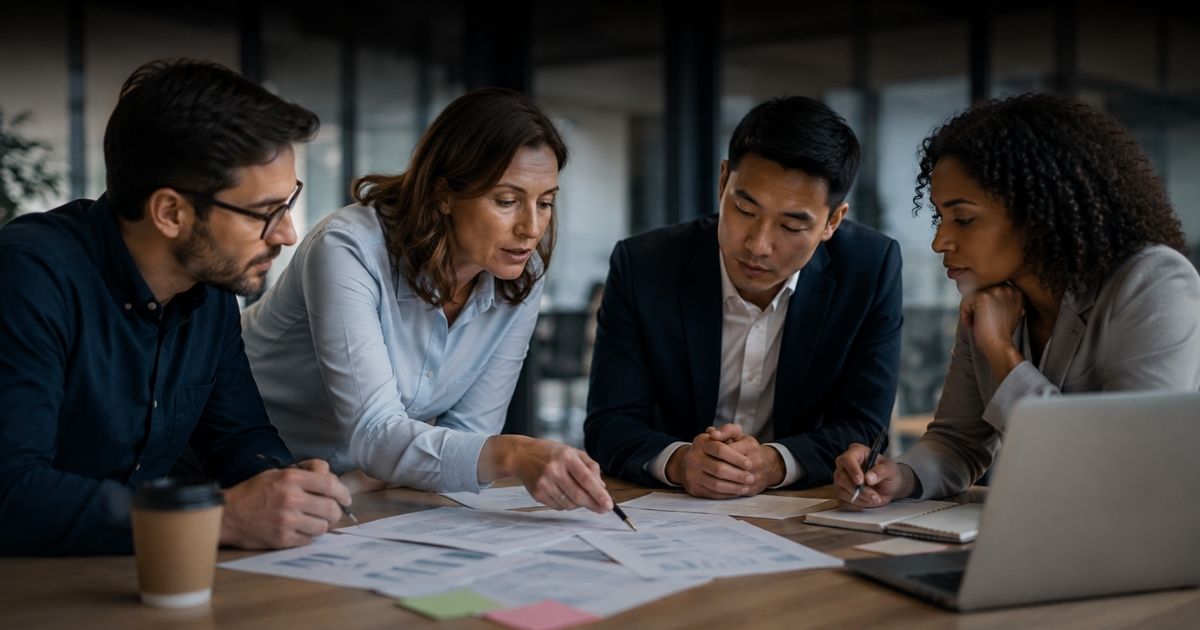 Team collaborating to align stakeholders around shared business decisions