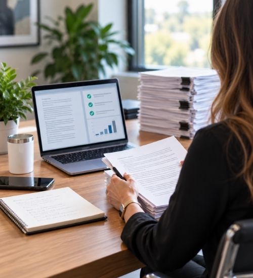 Employee testing AI on a small set of documents before scaling its use.
