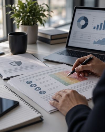 Business professional reviewing AI risk guidance for AI governance for business